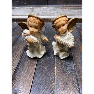 K's Collection Angel Figurine Lot of 2 Resin Lamb Accordion